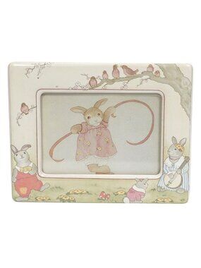 Vintage Bunnies Baby Picture Frame Terragraphics 1980s Porcelain For 3x4.5 Photo